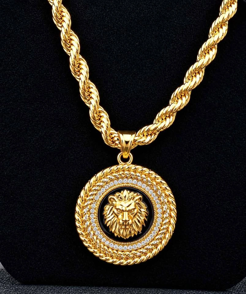 Gold-tone Lion Head Medallion Pendant on Rope Chain - photo 2