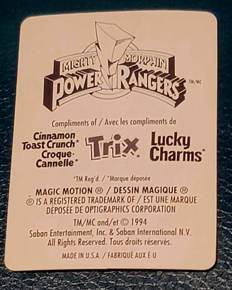 Rare 1994 Power Rangers 3D Card Pink Trix/Lucky Charms - photo 2