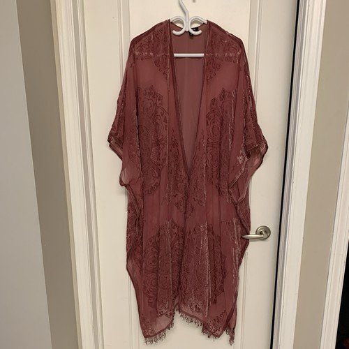 Torrid Velvet Devore Kimono Cardigan 5/6 Sheer Fringe