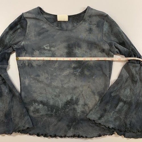 Vintage Y2K Tie Dye Top XS Grey Flare Bell Sleeve Lettuce Hem - photo 3