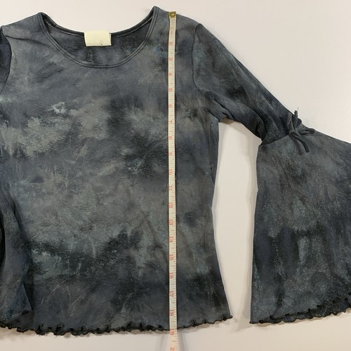 Vintage Y2K Tie Dye Top XS Grey Flare Bell Sleeve Lettuce Hem - photo 4
