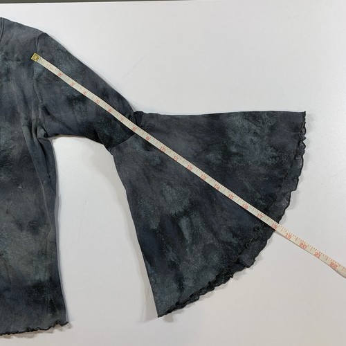 Vintage Y2K Tie Dye Top XS Grey Flare Bell Sleeve Lettuce Hem - photo 5