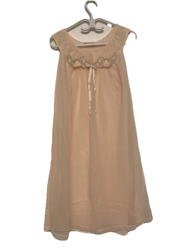 Vintage 60s Dorsay Babydoll Nightgown Peach Floral Dress