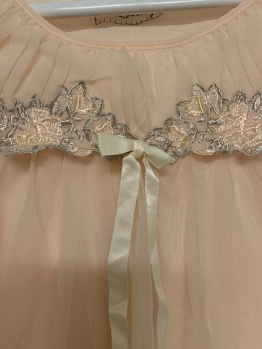 Vintage 60s Dorsay Babydoll Nightgown Peach Floral Dress - photo 2