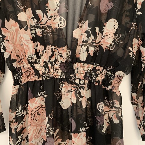 Japna Sheer Black Duster Large Cover Up Cardigan Floral Rose Sku - photo 4