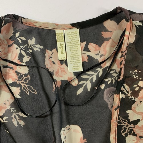 Japna Sheer Black Duster Large Cover Up Cardigan Floral Rose Sku - photo 5