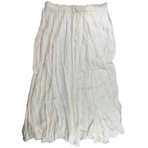 Papa White Midi Skirt XL Floral Embroidered Sequin Boho Chic