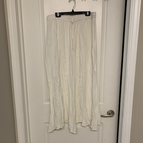 Papa White Midi Skirt XL Floral Embroidered Sequin Boho Chic - photo 2