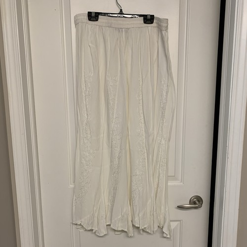 Papa White Midi Skirt XL Floral Embroidered Sequin Boho Chic - photo 3
