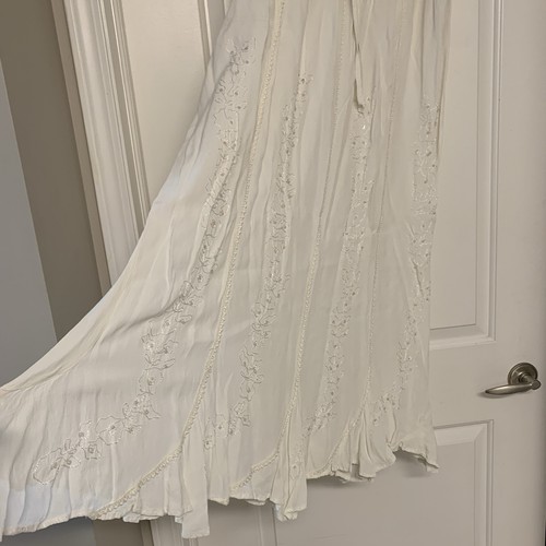 Papa White Midi Skirt XL Floral Embroidered Sequin Boho Chic - photo 4