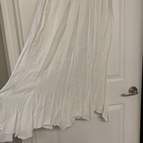 Papa White Midi Skirt XL Floral Embroidered Sequin Boho Chic - photo 5