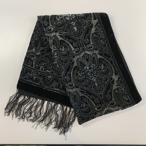 Black Velvet Burnout Scarf Wrap Devoré Baroque Fringe