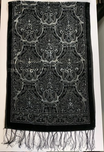 Black Velvet Burnout Scarf Wrap Devoré Baroque Fringe - photo 2