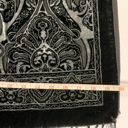 Black Velvet Burnout Scarf Wrap Devoré Baroque Fringe - photo 3