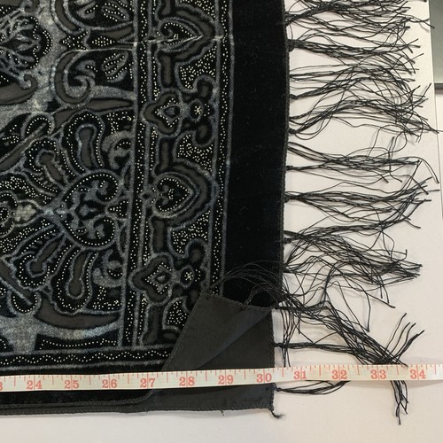 Black Velvet Burnout Scarf Wrap Devoré Baroque Fringe - photo 4