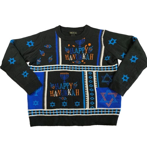 Faith & Zoe Hanukkah Sweater Large Crewneck AOP Patchwork