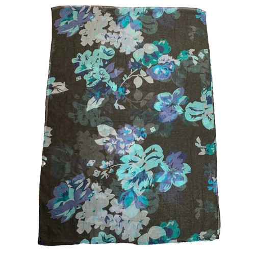 Blue Floral Sheer Black Infinity Scarf