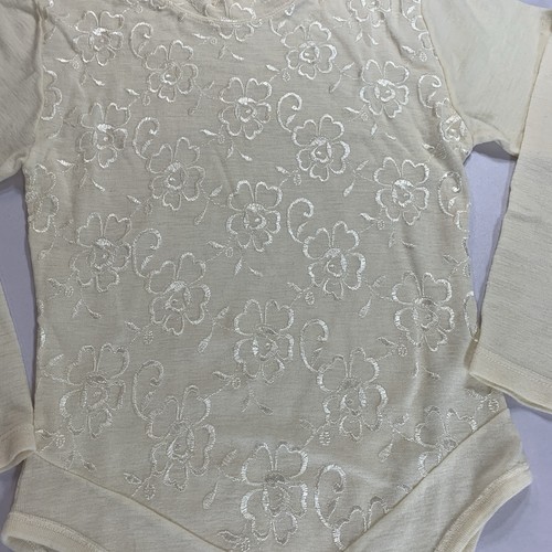 Vintage Mock Neck Bodysuit XS Cream Ivory Floral Embroidered - photo 3