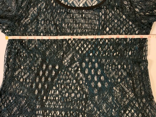 VTG 90s Y2K Creation Mesh Top Teal Black Fishnet Open Knit - photo 4