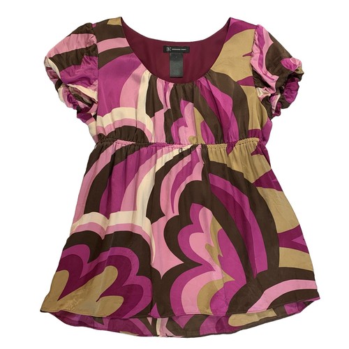 Y2K Silk Babydoll Blouse Size 8 Retro Mod Pucci Swirl