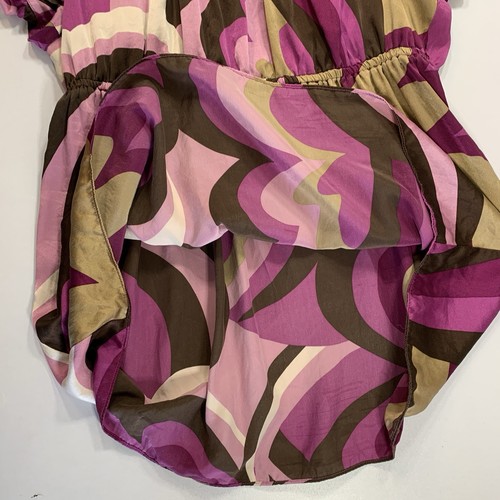 Y2K Silk Babydoll Blouse Size 8 Retro Mod Pucci Swirl - photo 4