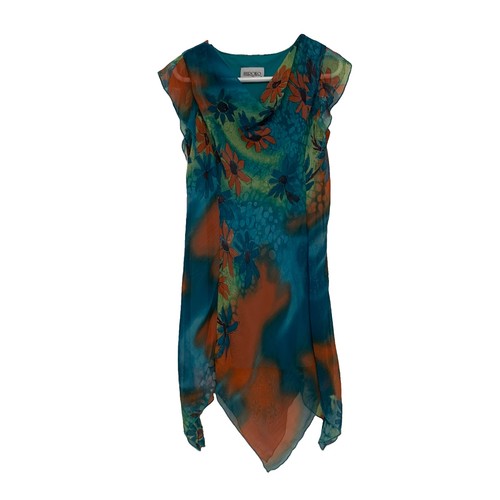 Y2K Fairy Dress M/L Cowl Neck Sheer Crinkle Chiffon Floral