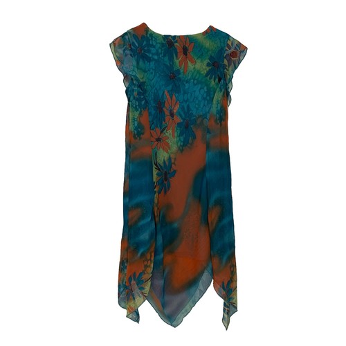Y2K Fairy Dress M/L Cowl Neck Sheer Crinkle Chiffon Floral - photo 2