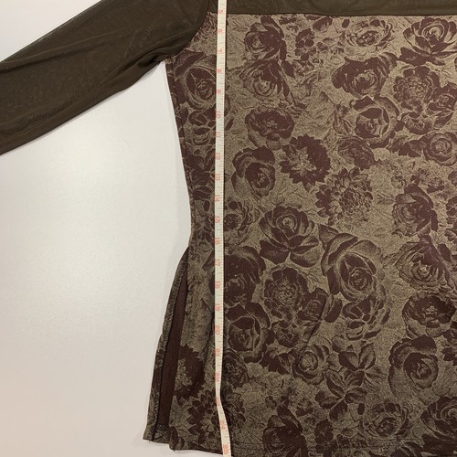 Brown Floral Mesh Top Small Rose Side Slits Stretch Bodycon - photo 4