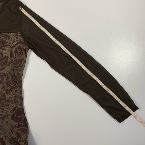 Brown Floral Mesh Top Small Rose Side Slits Stretch Bodycon - photo 5