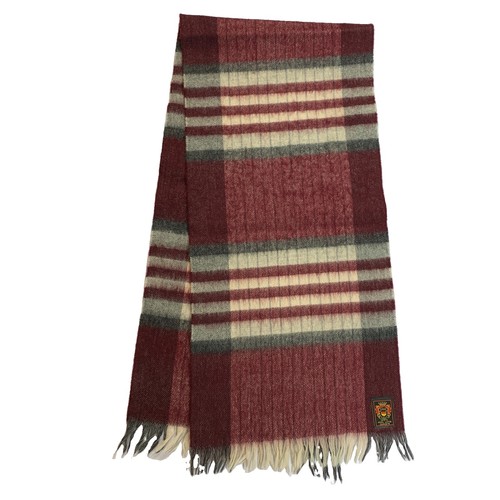 Vintage 70s Omega Neckwear Wool Scarf Fringe Striped Burgundy Wh