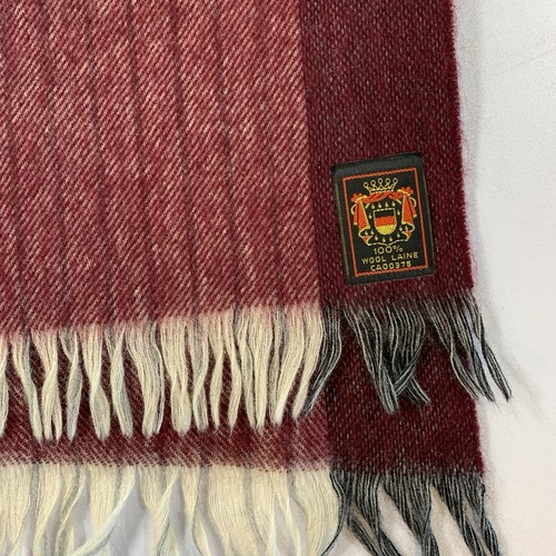 Vintage 70s Omega Neckwear Wool Scarf Fringe Striped Burgundy Wh - photo 2