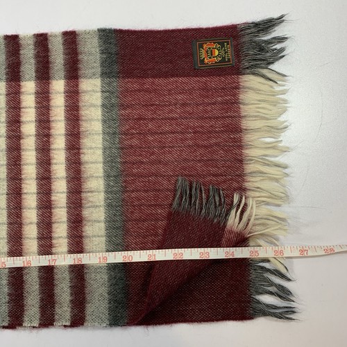 Vintage 70s Omega Neckwear Wool Scarf Fringe Striped Burgundy Wh - photo 4