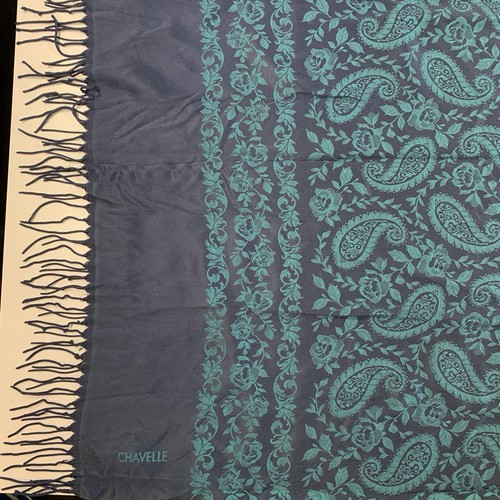 Chavelle Blue Floral Paisley Silk Scarf Fringe 25x74" - photo 2