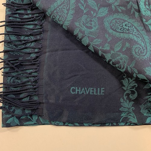 Chavelle Blue Floral Paisley Silk Scarf Fringe 25x74" - photo 3