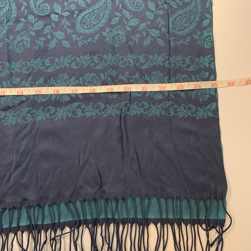 Chavelle Blue Floral Paisley Silk Scarf Fringe 25x74" - photo 4
