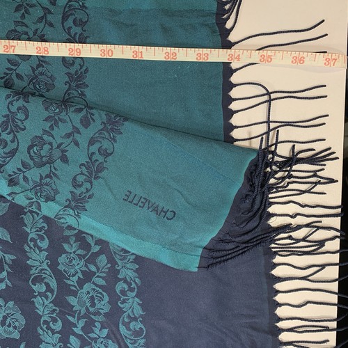Chavelle Blue Floral Paisley Silk Scarf Fringe 25x74" - photo 5