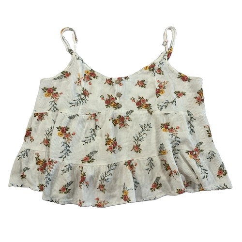 Floral Tiered Cami Small White Tank Top Viscose Smocked Babydoll