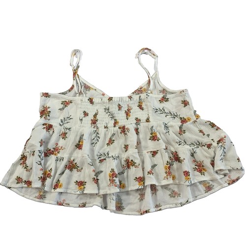 Floral Tiered Cami Small White Tank Top Viscose Smocked Babydoll - photo 2