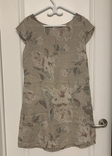 Me & Gee Linen Floral Dress M Shift Tunic Stretchy Waist
