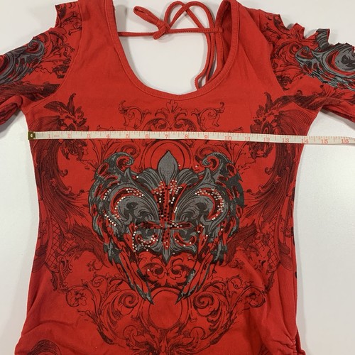 Y2K 3R Streetwear Cut Out Dress Small Red Rhinestones Bodycon - photo 5