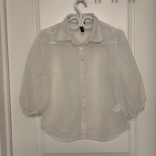 Influence Sheer White Blouse Small Puff Sleeve Embroidered