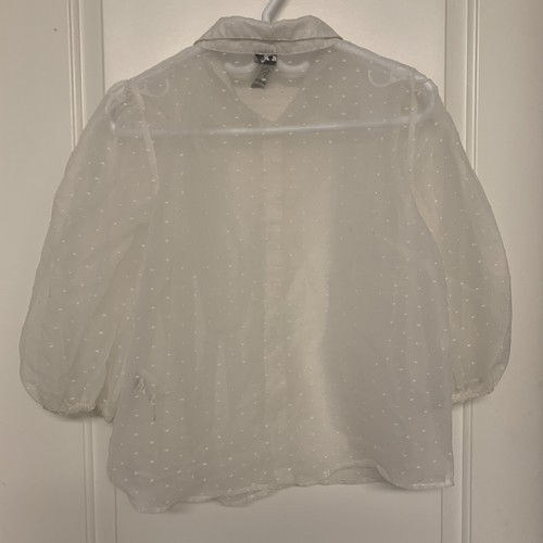 Influence Sheer White Blouse Small Puff Sleeve Embroidered - photo 2