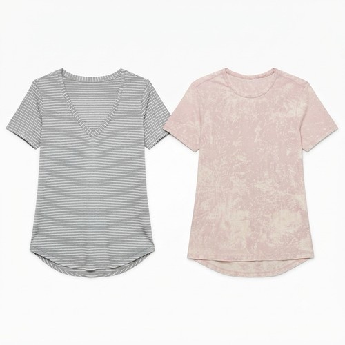 Lululemon T-shirt Bundle Womens Large Pink Acid Wash Grey Stripe