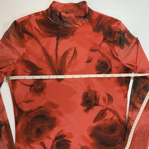 Suzy Sheer Mesh Top M Red Rose Floral Mock Neck - photo 4