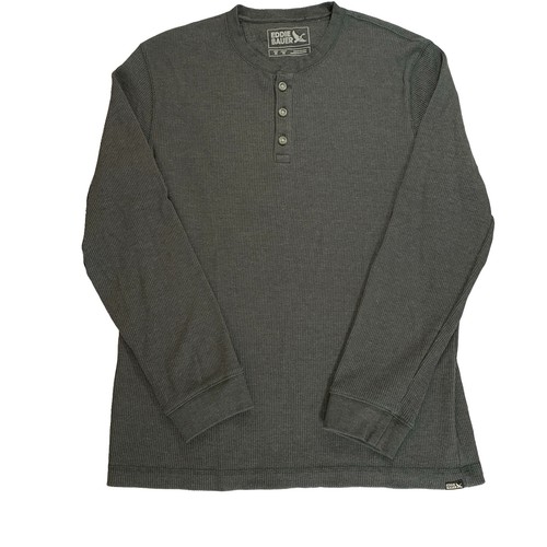 Eddie Bauer Mens Thermal Henley Medium Grey Waffle Knit
