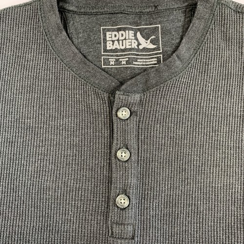 Eddie Bauer Mens Thermal Henley Medium Grey Waffle Knit - photo 3