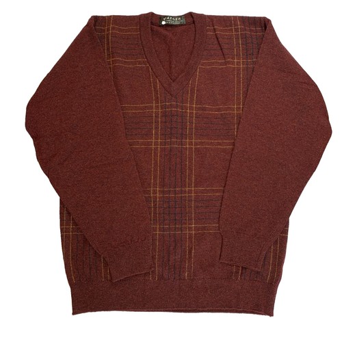 Vintage Jaeger Lambswool Sweater S/M Burgundy Windowpane
