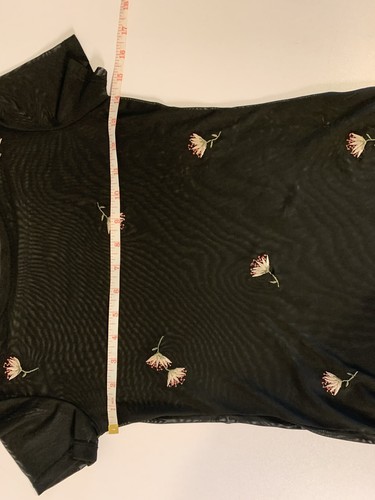 Black Sheer Mesh Floral Embroidered T-shirt XS Dark Fairy - photo 5