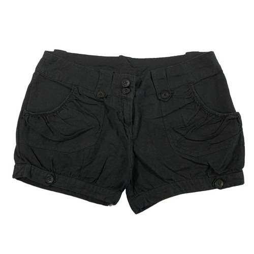 Groggy Black Linen Blend Shorts Size 7 Bubble Pockets Y2K