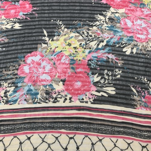 Sheer Black Striped Floral Scarf Wrap 36x74" - photo 3